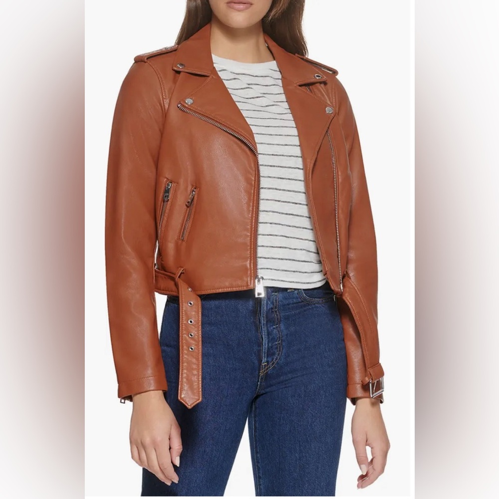 Faux Leather Fashion Belted Moto Jacket